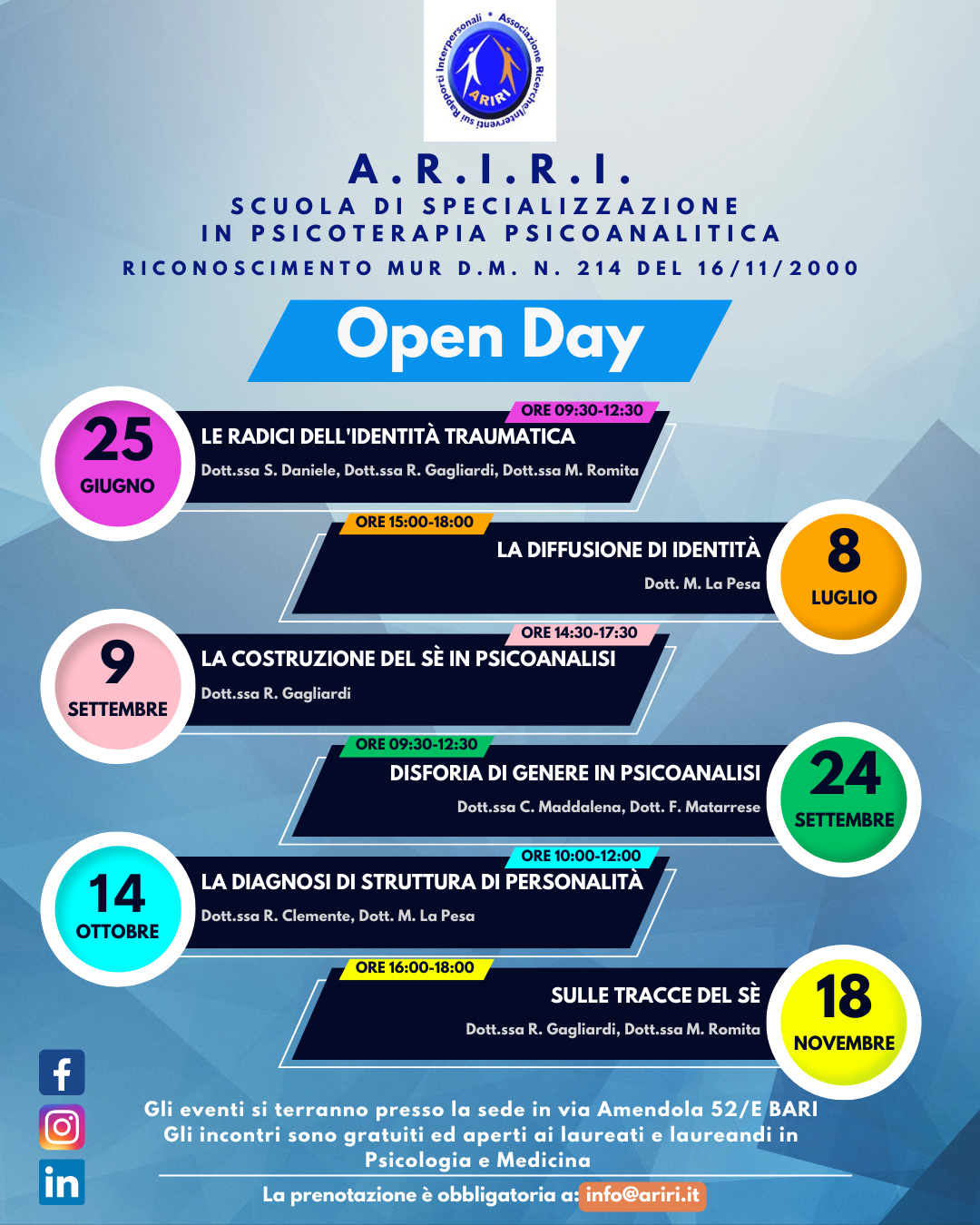 Calendario dei prossimi Open Day