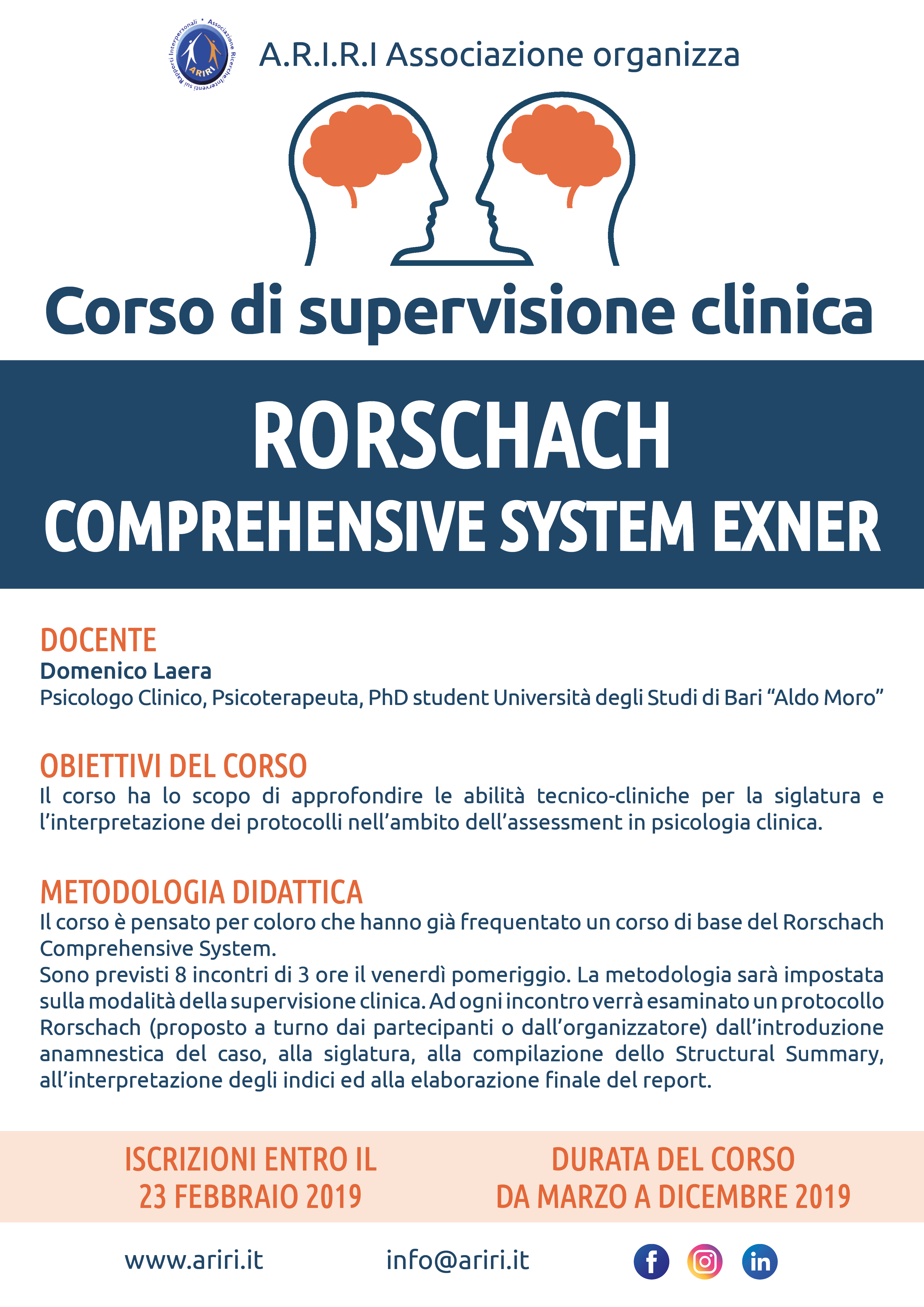 Corso di supervisione clinica Rorschach Comprehensive System di Exner